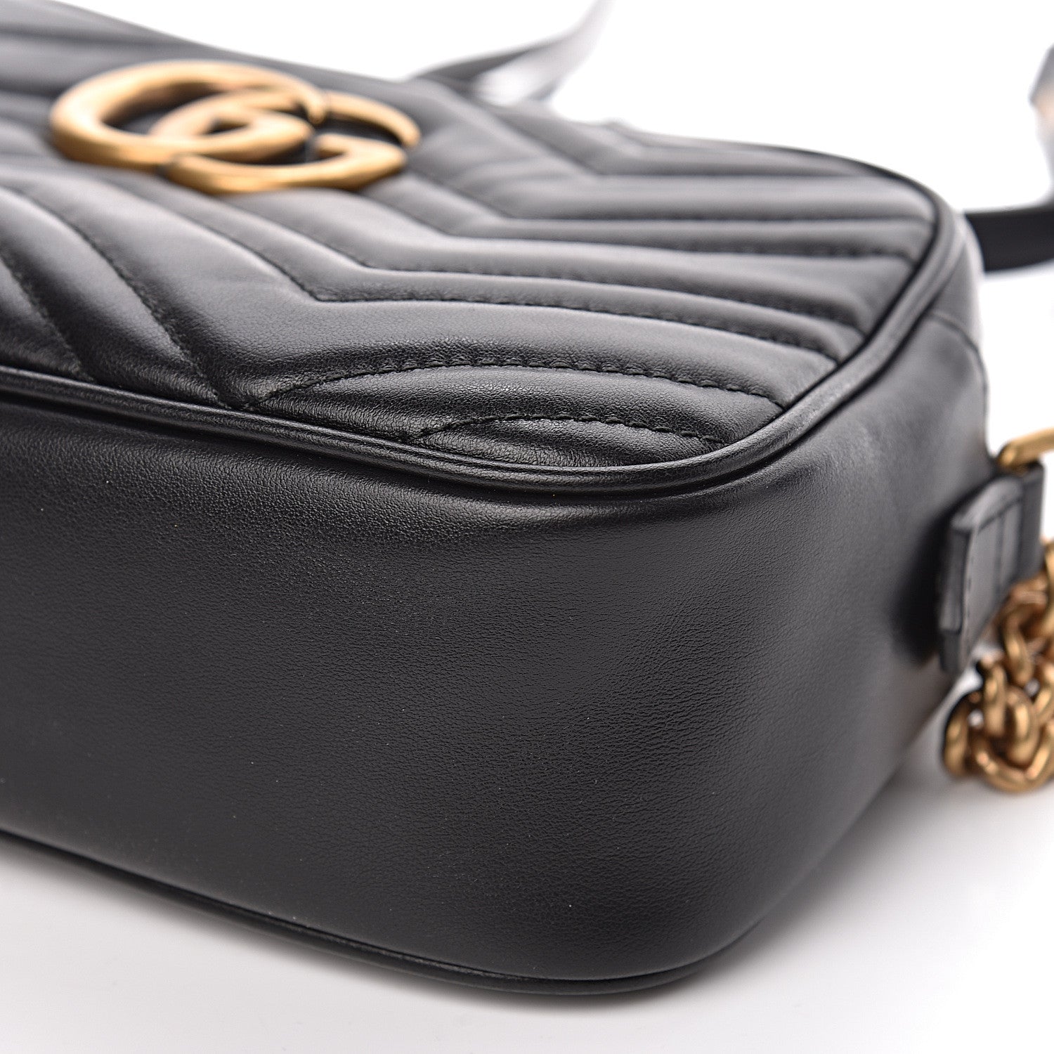 Gucci Calfskin Matelasse Small GG Marmont Chain Shoulder Bag Black 9 of 10