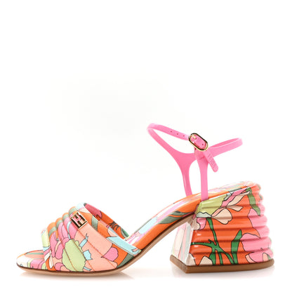 Fendi Fabric Calfskin Promenade Slingback Sandals 35 Arancio Multicolor Lipstick 1 of 8