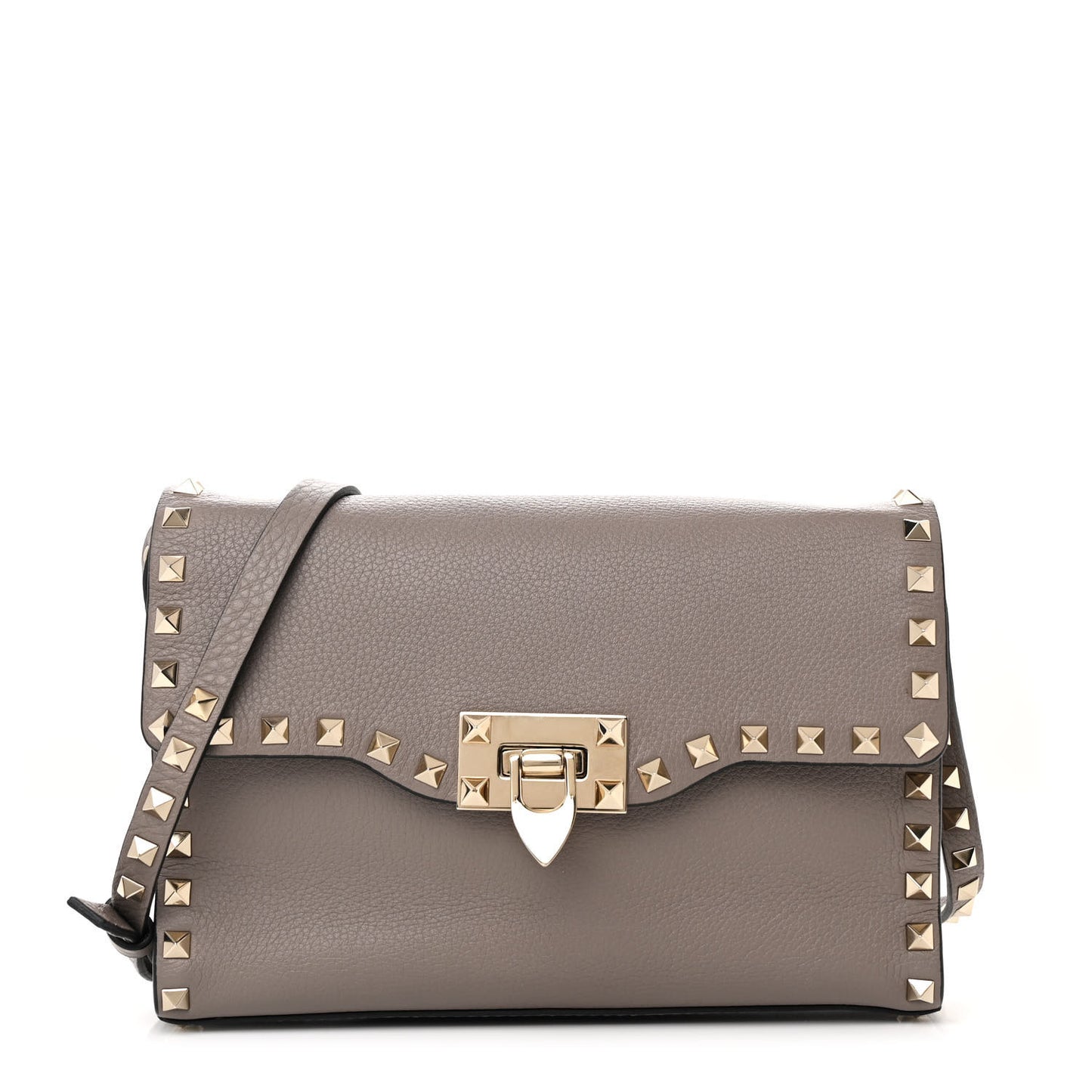 Pebbled Calfskin Medium Rockstud Flip Lock Crossbody Bag Poudre