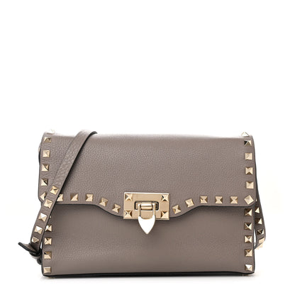Valentino Garavani Pebbled Calfskin Medium Rockstud Flip Lock Crossbody Bag Poudre 1 of 9