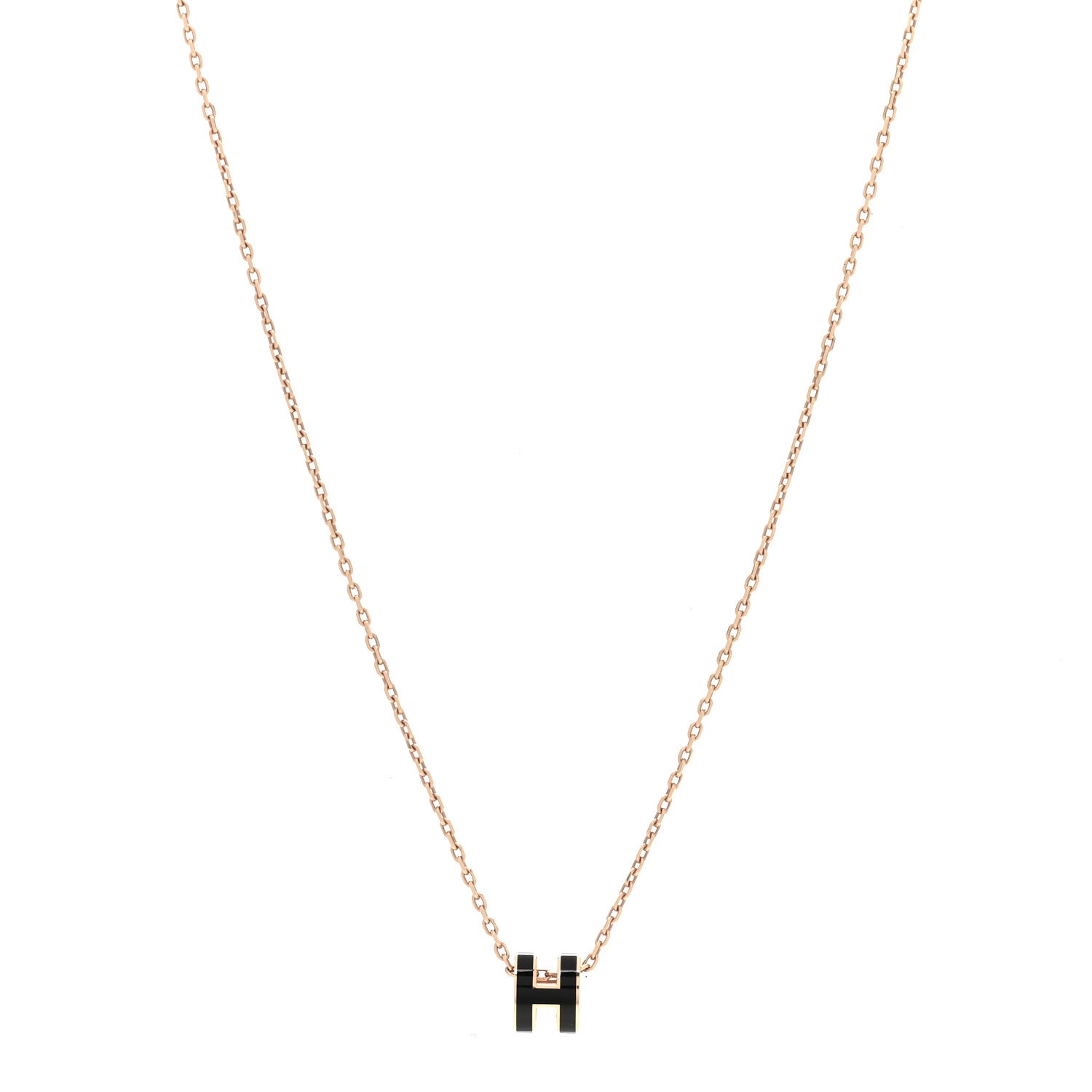 Hermes Lacquered Rose Gold Mini Pop H Pendant Necklace Black 1 of 6
