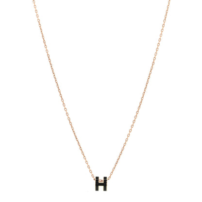 Hermes Lacquered Rose Gold Mini Pop H Pendant Necklace Black 1 of 6