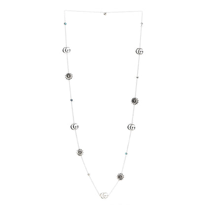 Gucci Sterling Silver Mother of Pearl Topaz GG Marmont Flower Station Necklace 3 of 5