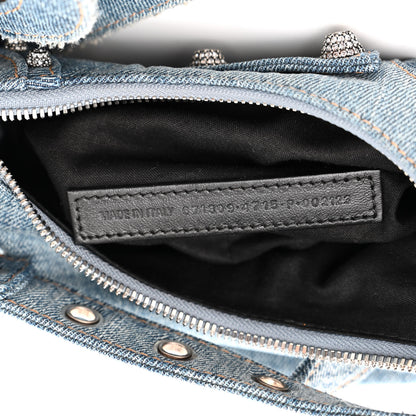 Balenciaga Washed Frayed Denim Crystal Le Cagole Shoulder Bag XS Blue 7 of 11