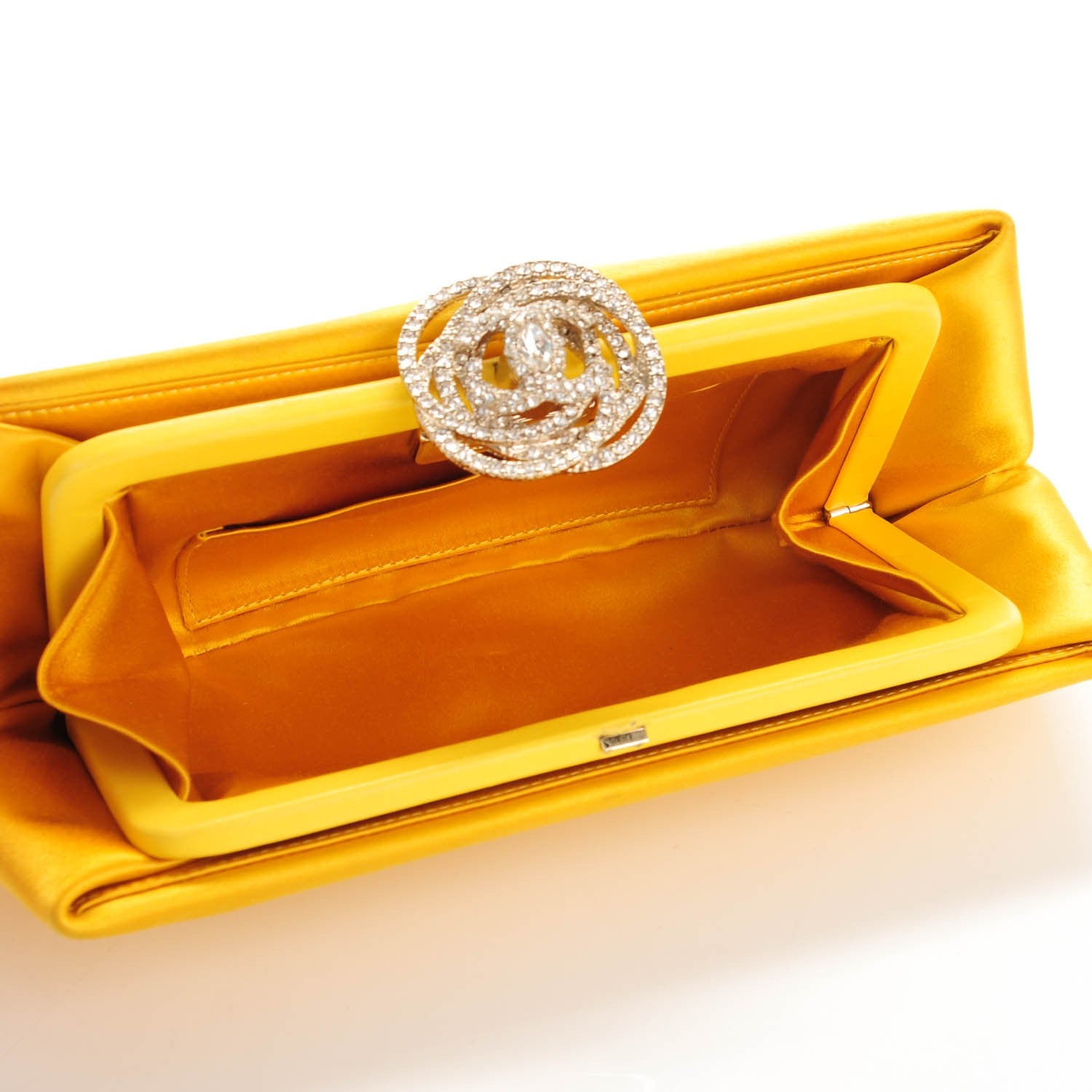 Chanel Satin Crystal Camellia Evening Frame Clutch Yellow 5 of 7