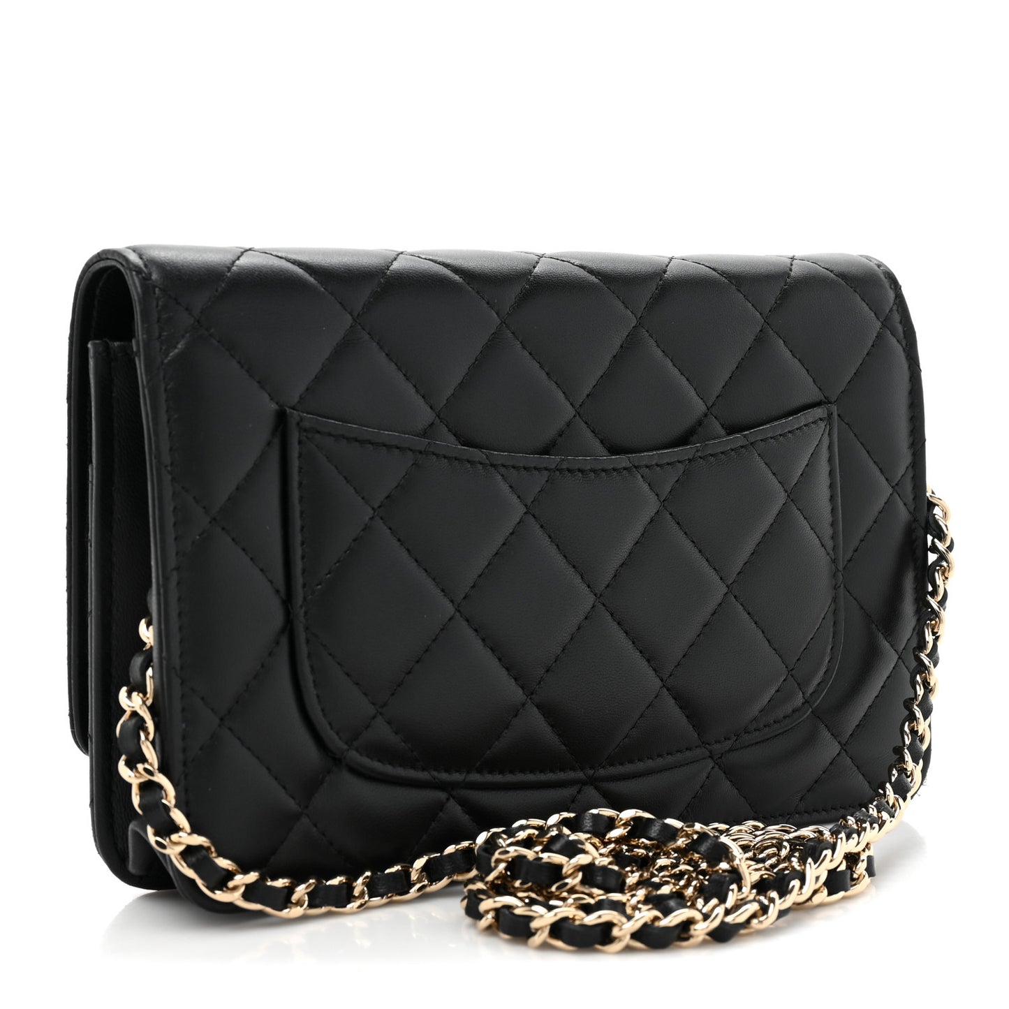 Lambskin Quilted Pearl CC Wallet on Chain WOC Black