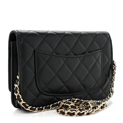 Chanel Lambskin Quilted Pearl CC Wallet on Chain WOC Black 3 of 12