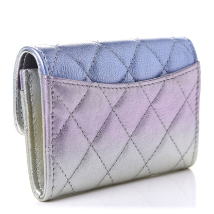Chanel Gradient Metallic Calfskin Quilted Flap Card Holder Wallet Silver Blue Yellow Purple 3 of 10