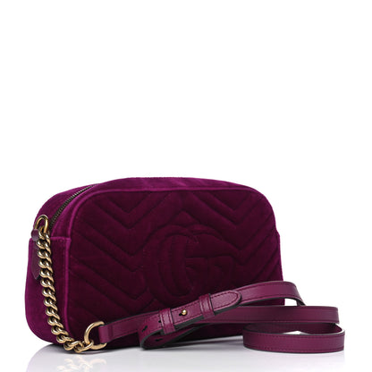 Gucci Velvet Matelasse Small GG Marmont Chain Shoulder Bag Fuchsia Violet Cyclamen 2 of 9
