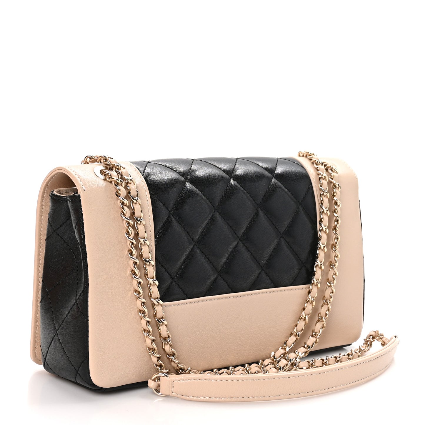 Sheepskin Quilted Medium Vintage Mademoiselle Flap Beige Black