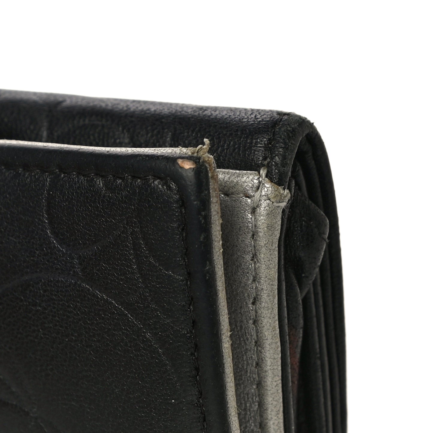 Lambskin Embossed Camellia French Wallet Black