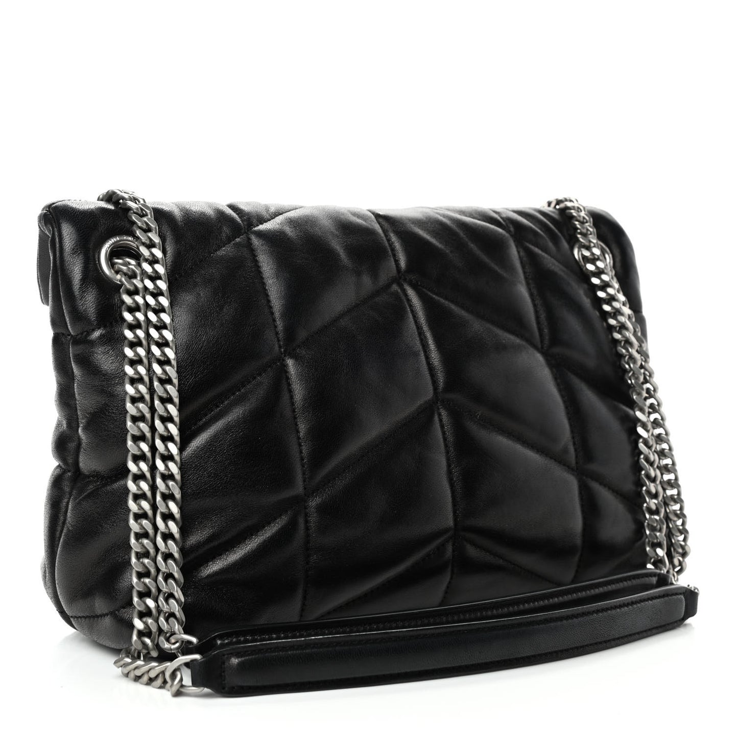 Lambskin Quilted Small Loulou Puffer Monogram Chain Satchel Black