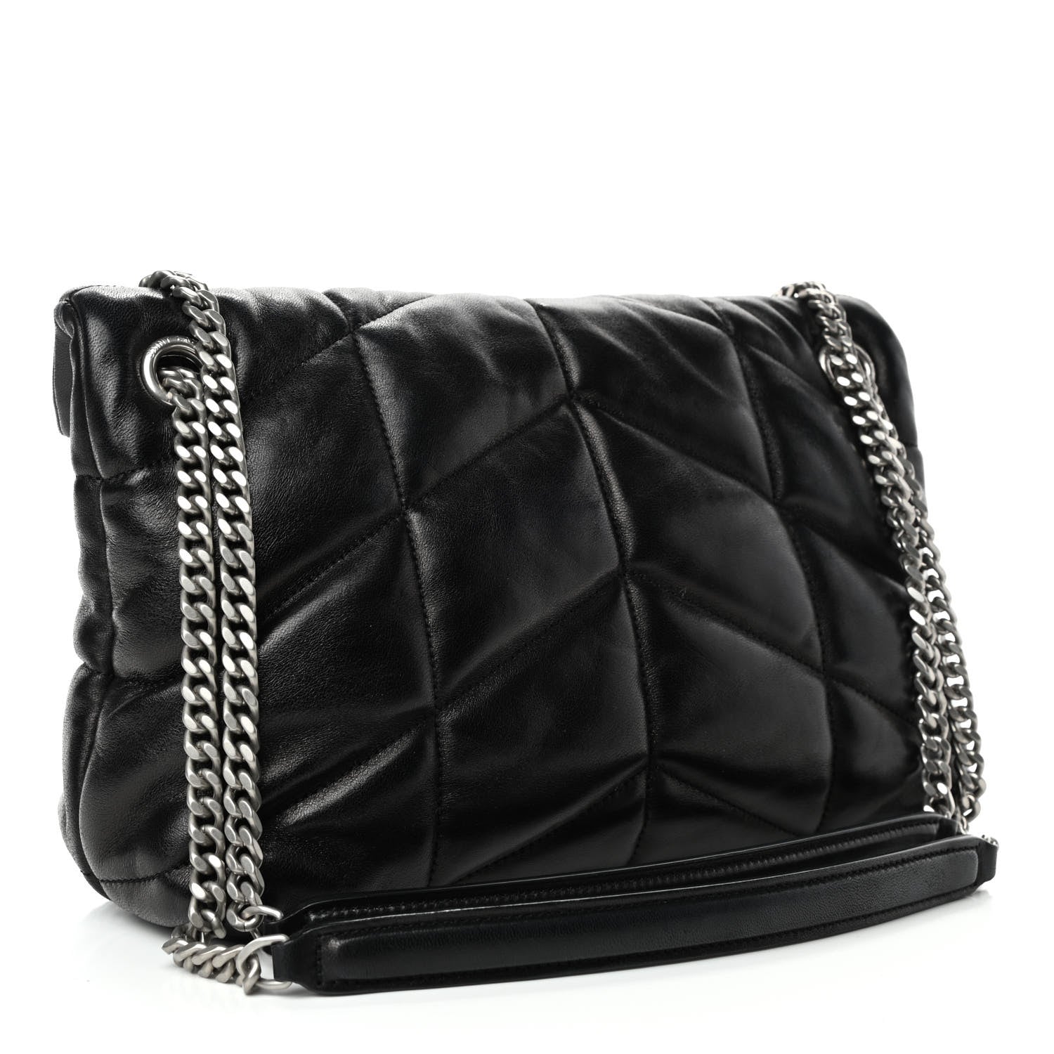 Saint Laurent Lambskin Quilted Small Loulou Puffer Monogram Chain Satchel Black 2 of 4