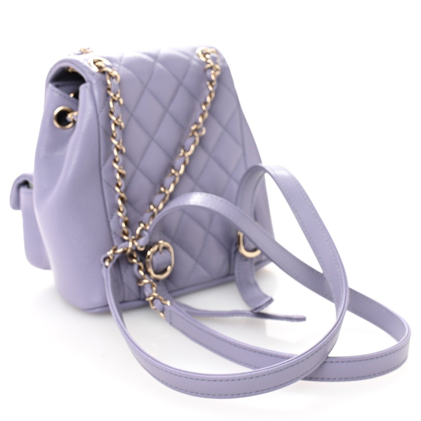 Shiny Caviar Quilted Small Duma Pockets Drawstring Backpack Light Purple
