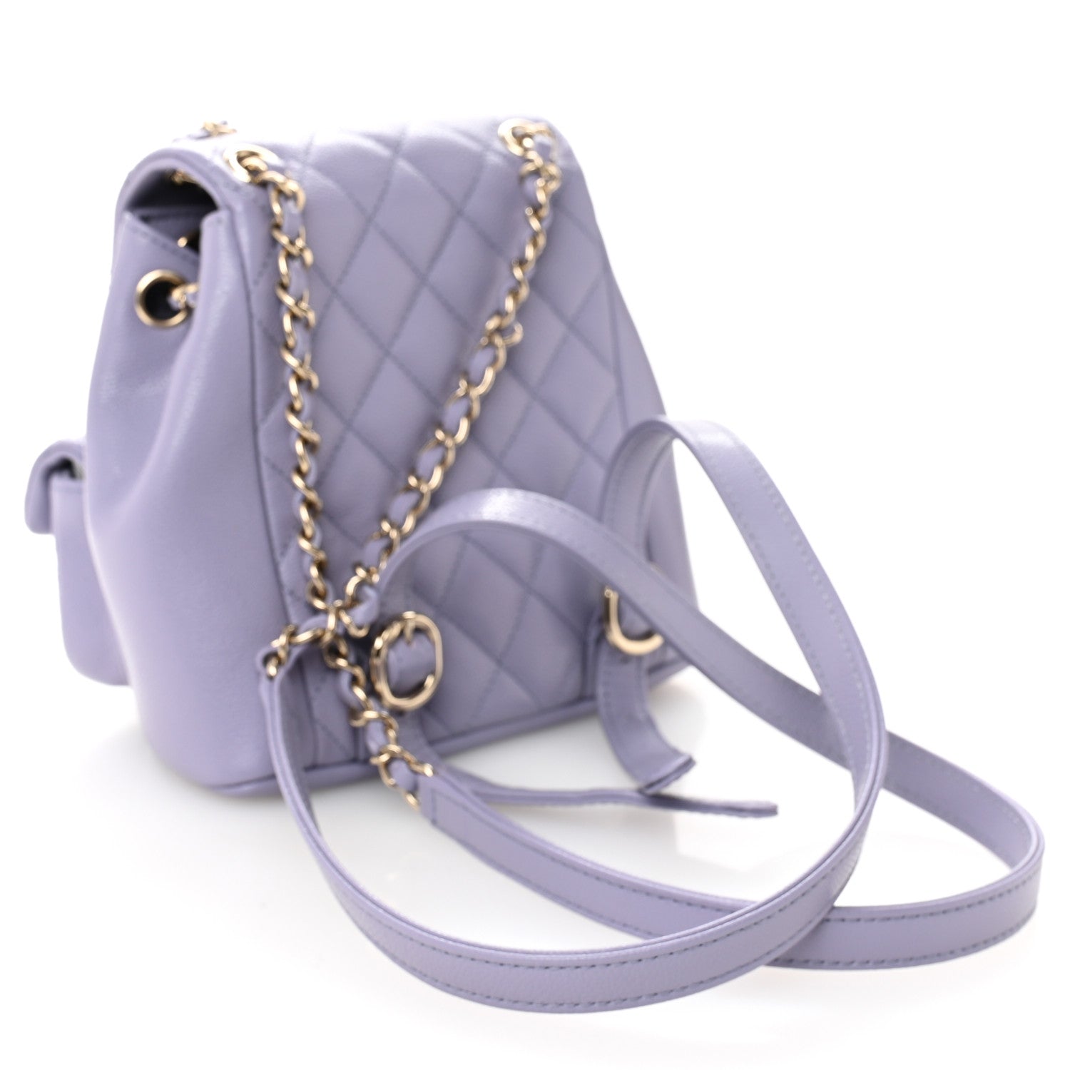 Chanel Shiny Caviar Quilted Small Duma Pockets Drawstring Backpack Light Purple 3 of 9