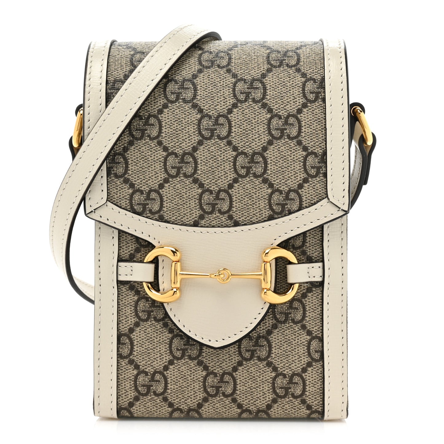 GG Supreme Monogram Azalea Calfskin Mini Horsebit 1955 Crossbody Bag Beige Ebony Mystic White
