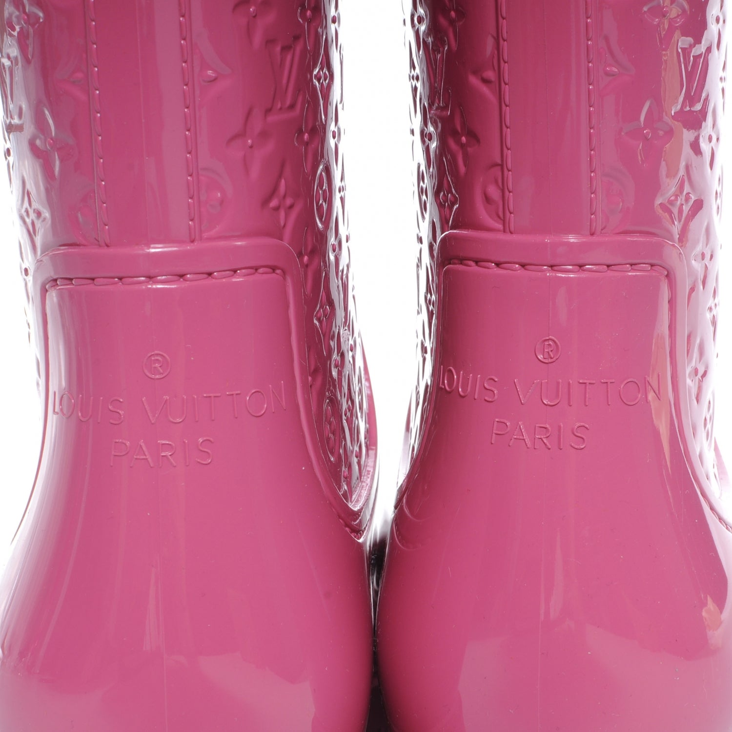 Louis Vuitton Rubber Embossed Monogram Splash Rain Boots 38 Pink