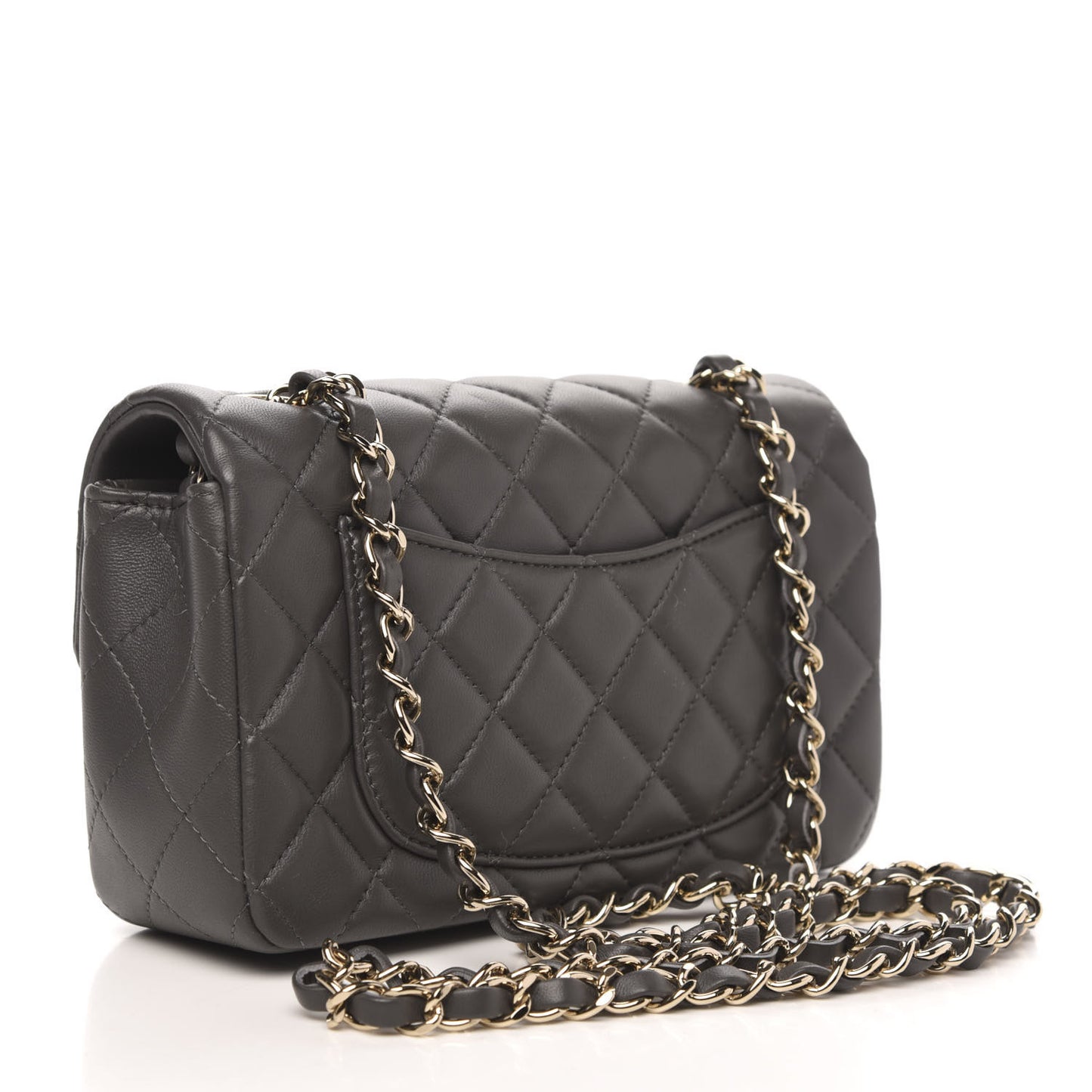 Lambskin Quilted Mini Rectangular Flap Grey