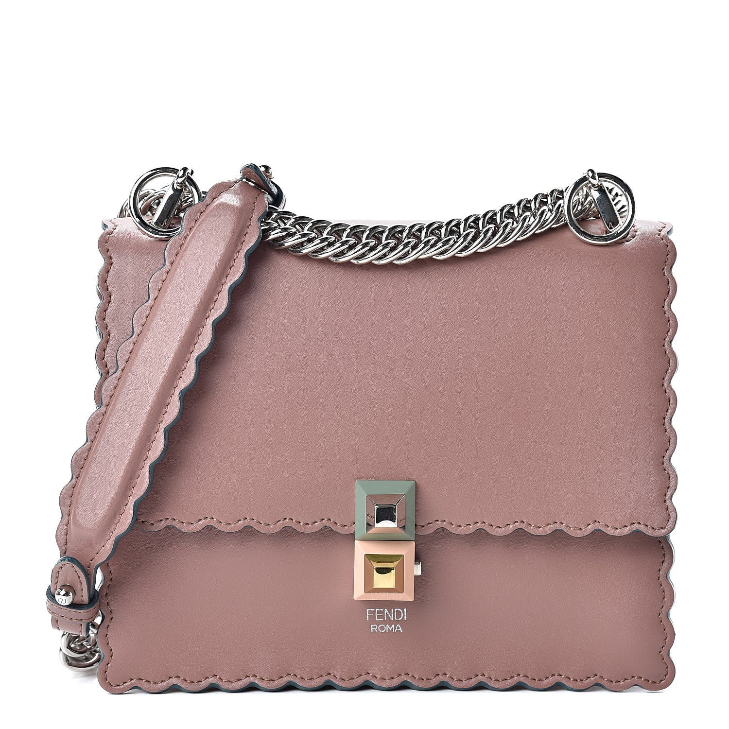 Fendi Vitello Liberty Scalloped Studded Small Kan I Shoulder Bag English Rose 1 of 10