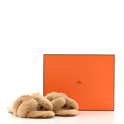 Hermes Woolskin Oran Sandals 37 Beige Argile 9 of 9