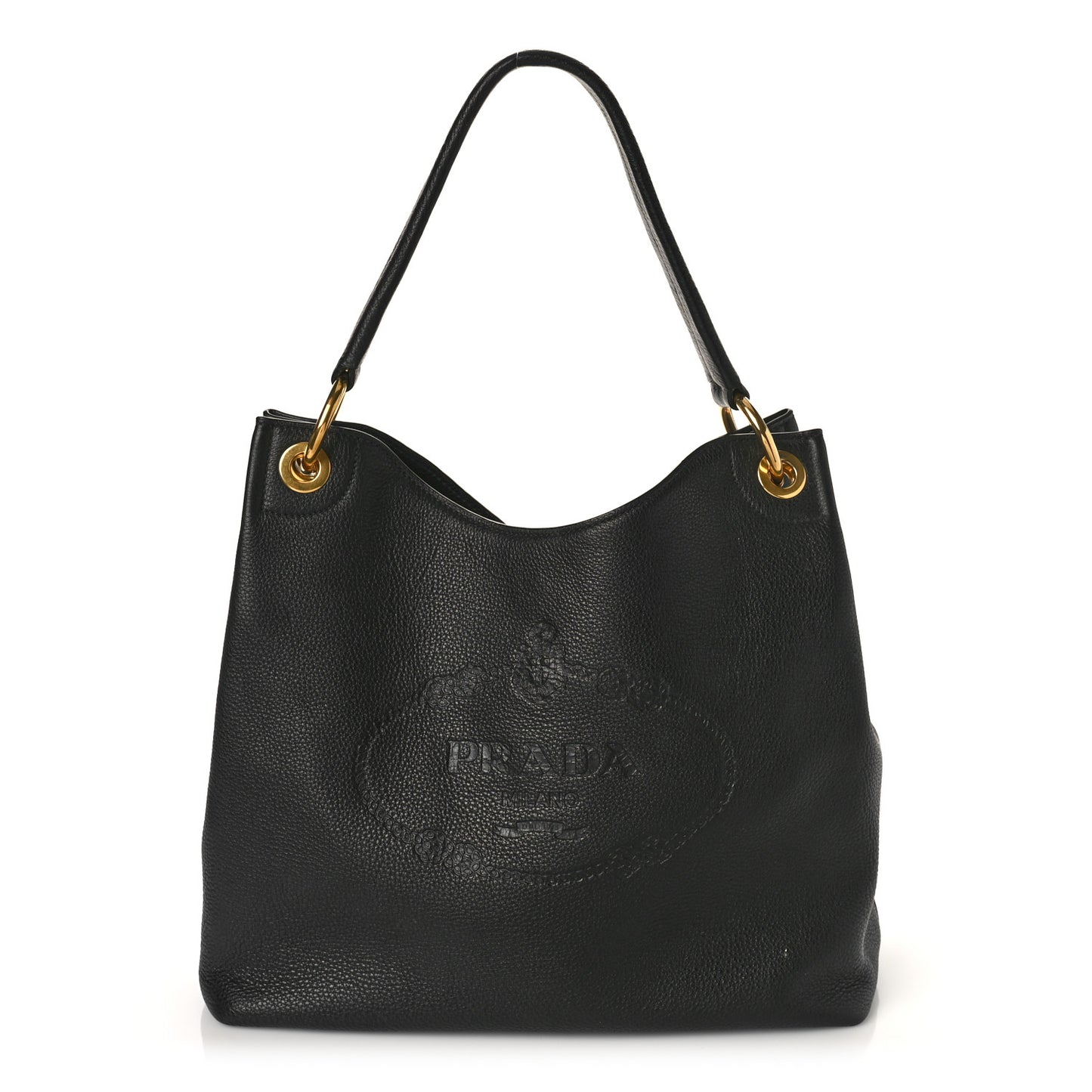 Vitello Phenix Embossed Logo Hobo Black