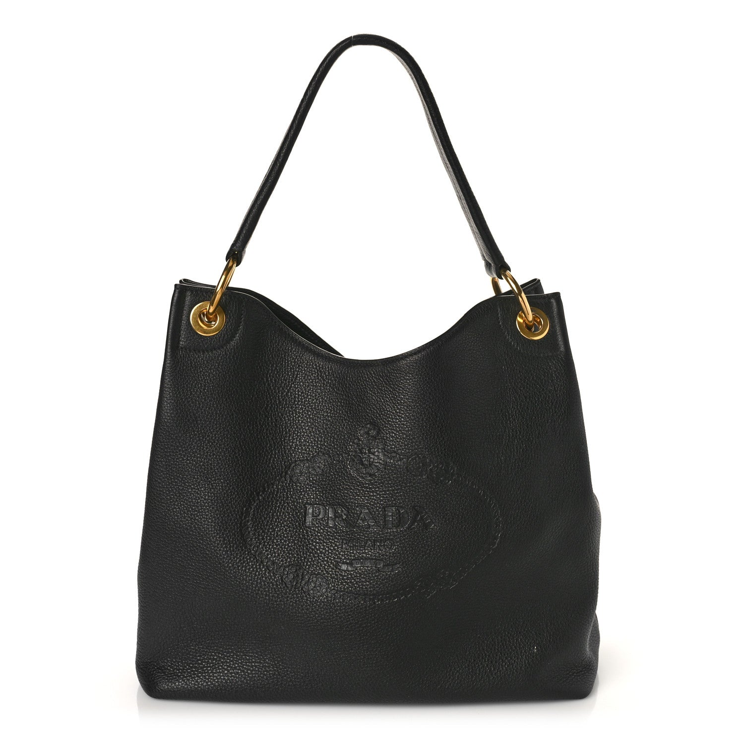 Prada Vitello Phenix Embossed Logo Hobo Black 1 of 9