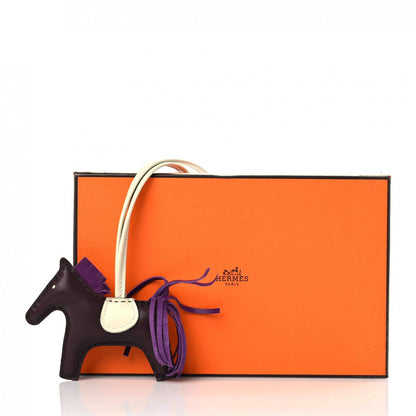 Hermes Milo Lambskin Grigri Rodeo Horse Bag Charm PM Rouge Sellier Craie Violet 7 of 7