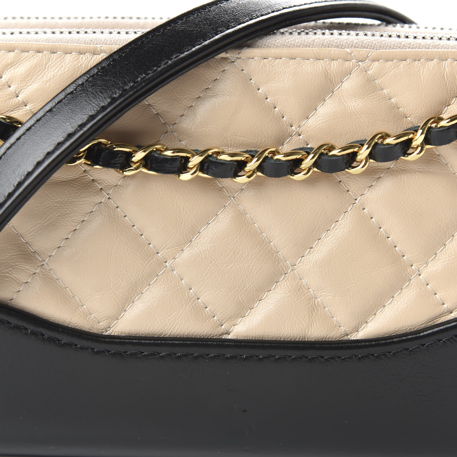 Chanel Aged Calfskin Quilted Small Gabrielle Clutch With Chain Beige Black 11 of 12