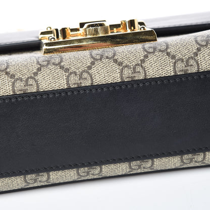 Gucci GG Supreme Monogram Calfskin Small Padlock Shoulder Bag Beige Black Cuir 10 of 15
