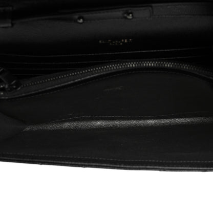 Saint Laurent Grain De Poudre Matelasse Chevron Monogram Chain Wallet Black 4 of 8