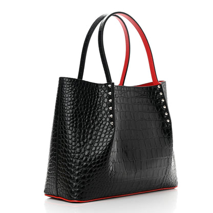 Christian Louboutin Crocodile Embossed Calfskin Spiked Small Cabarock Shopper Tote Black 3 of 9