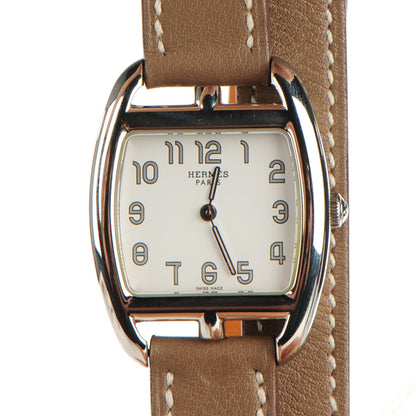 Hermes Stainless Steel Swift 26mm Cape Cod Tonneau Double Tour Quartz Watch Etoupe 1 of 7
