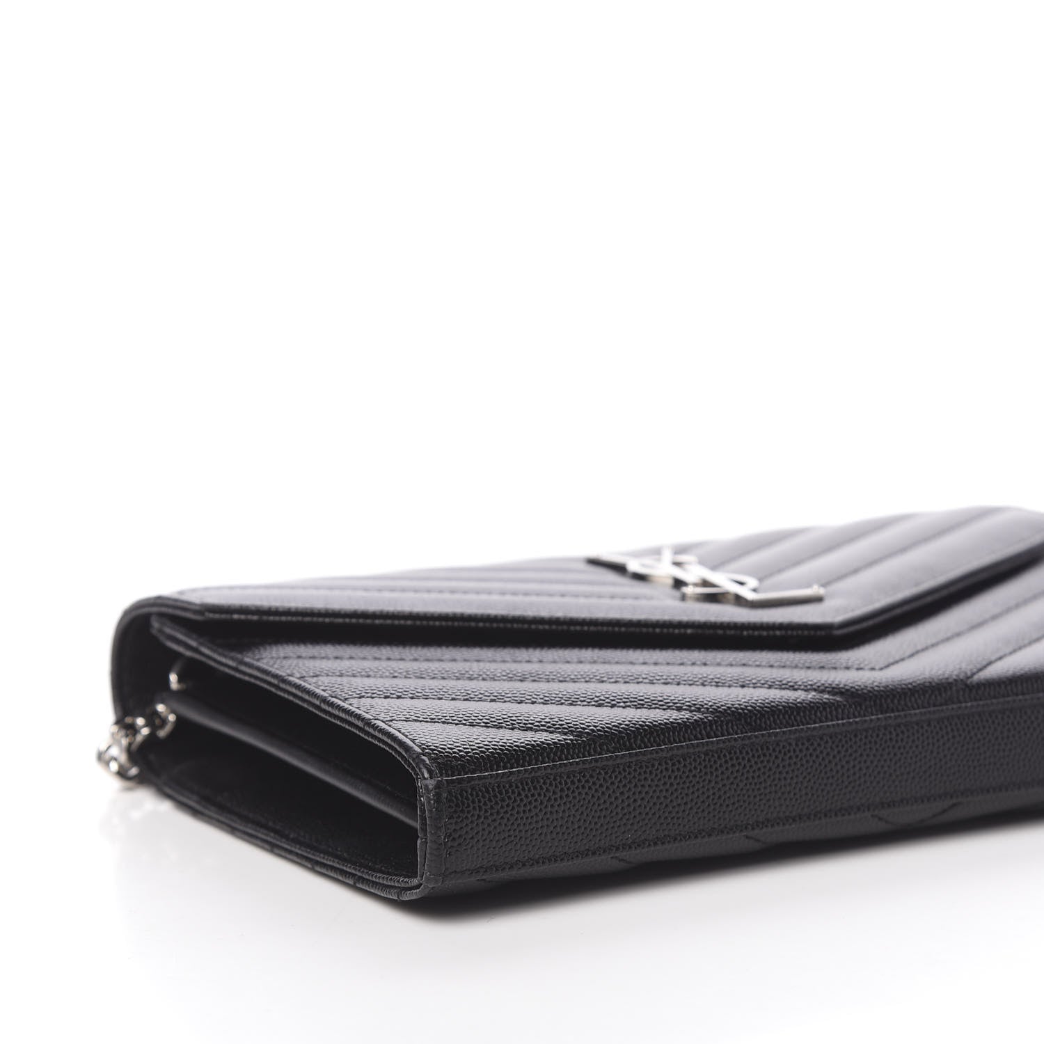 Saint Laurent Grain De Poudre Matelasse Chevron Monogram Chain Wallet Black 9 of 11