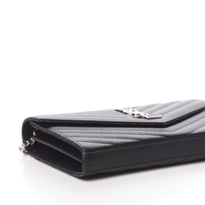 Saint Laurent Grain De Poudre Matelasse Chevron Monogram Chain Wallet Black 9 of 11