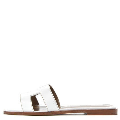 Hermes Box Calfskin Oran Sandals 37.5 White 1 of 9
