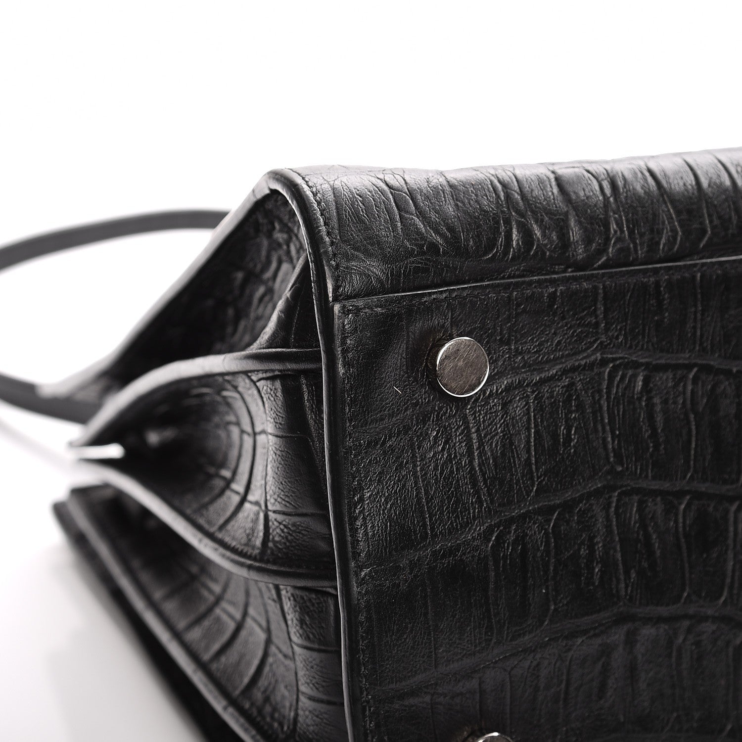 Saint Laurent Calfskin Crocodile Embossed Small Sac de Jour Black 11 of 13