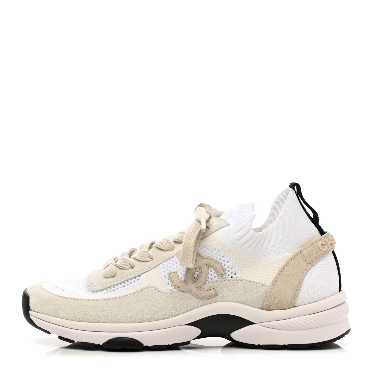 Chanel Mesh Suede Fabric Womens CC Sneakers 37 White Ivory Light Beige 1 of 7