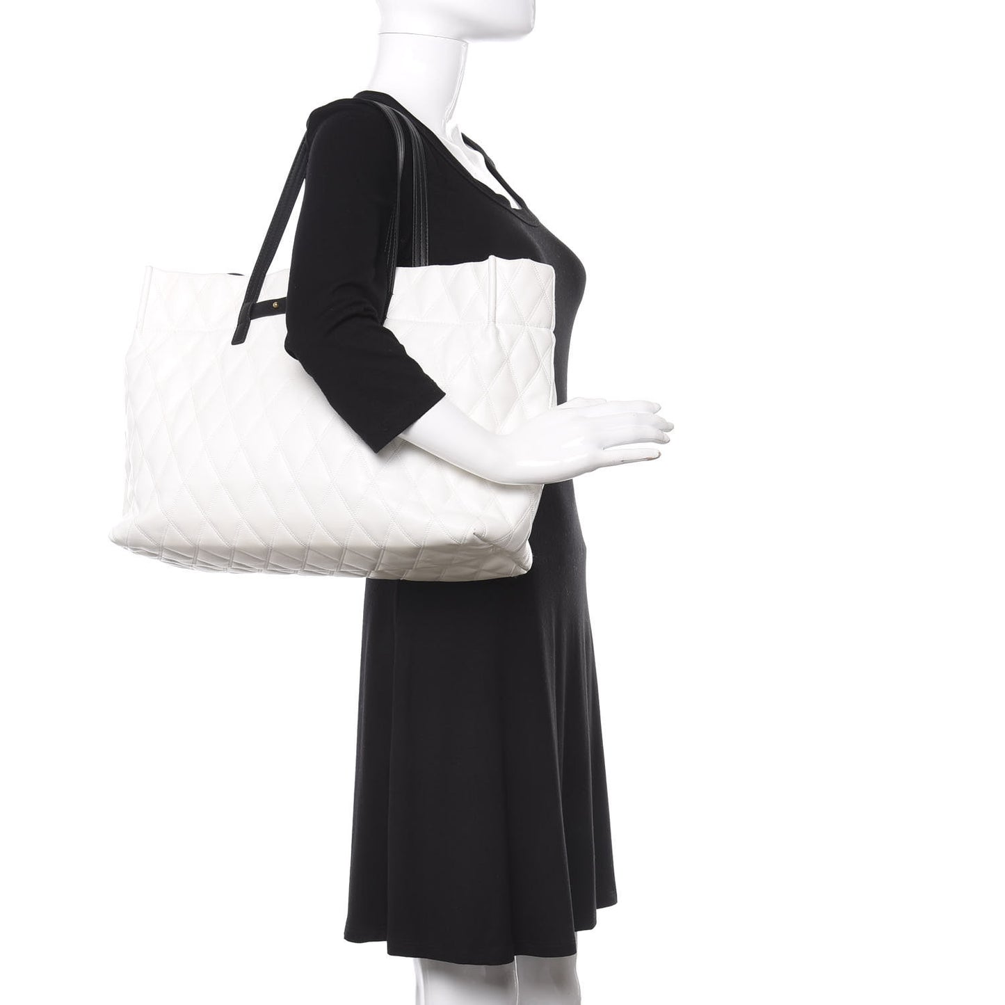 Rubber Effect Canvas Quilted Duo Shopper Tote White
