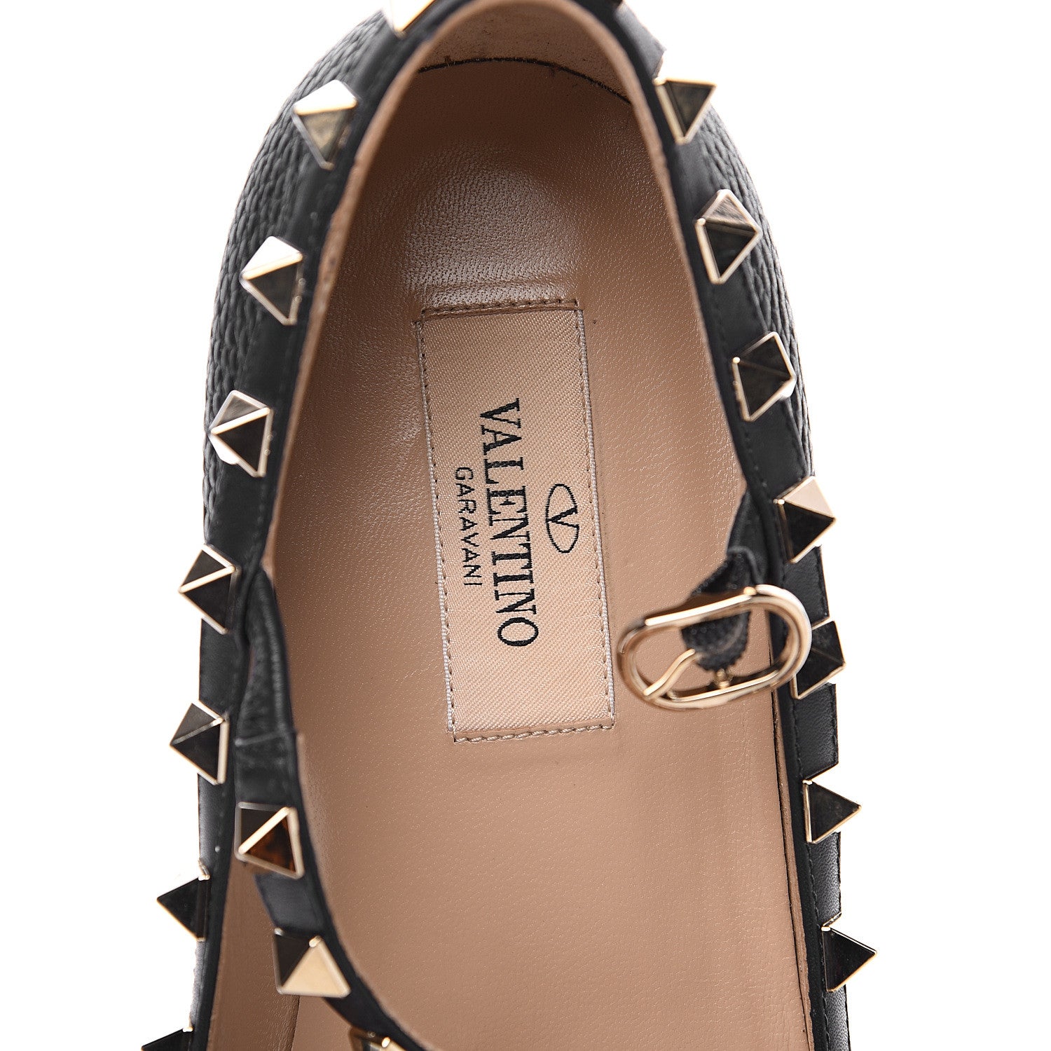 Valentino Garavani Pebbled Calfskin Rockstud Cage Ballerina Flats 37 Black 6 of 10