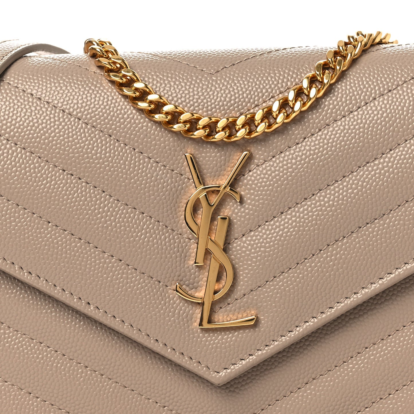 Grain De Poudre Matelasse Chevron Monogram Envelope Chain Wallet Dark Beige