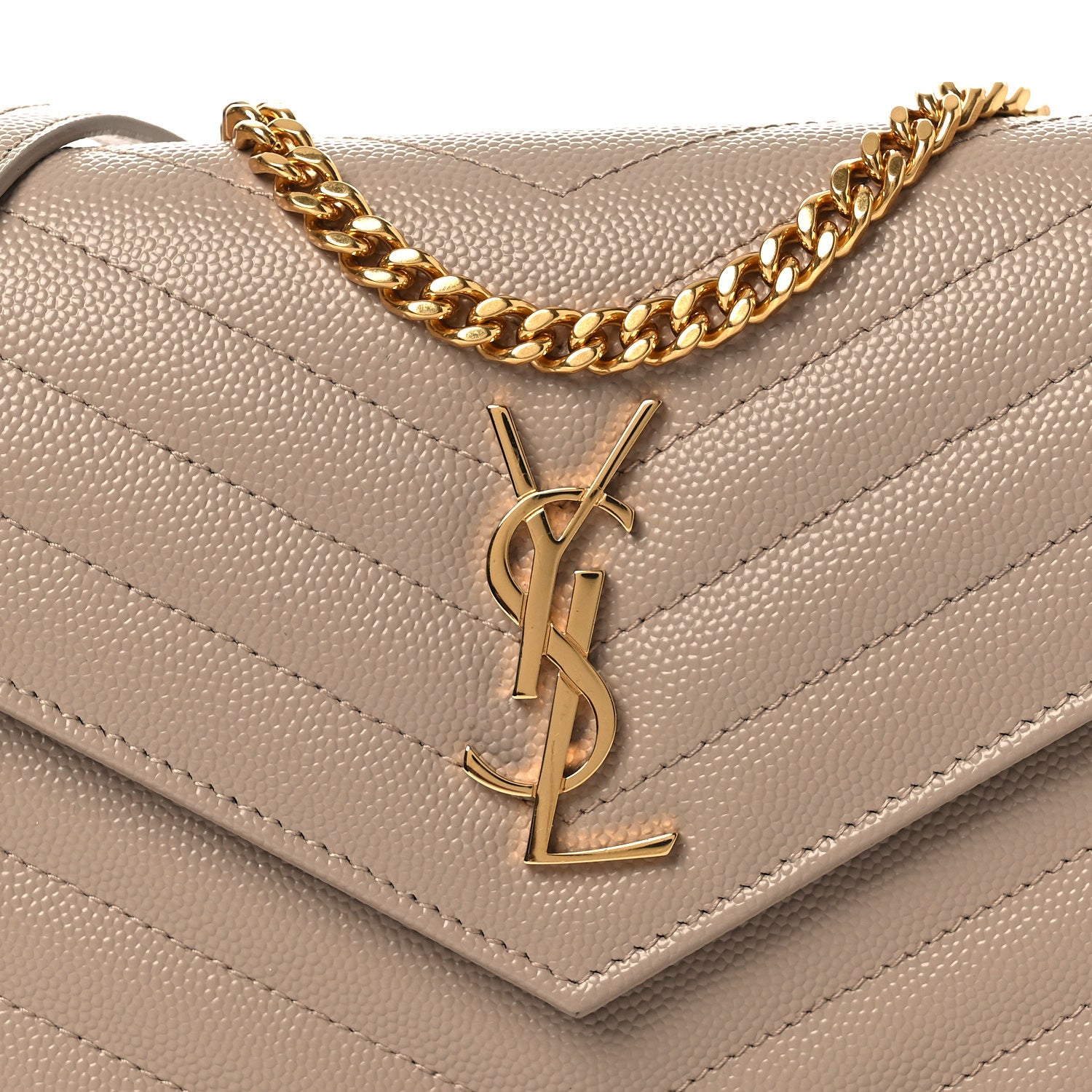 Saint Laurent Grain De Poudre Matelasse Chevron Monogram Envelope Chain Wallet Dark Beige 8 of 11