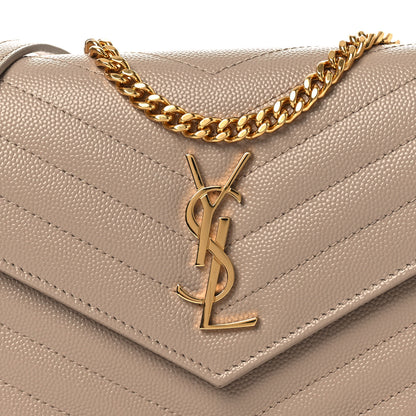 Saint Laurent Grain De Poudre Matelasse Chevron Monogram Envelope Chain Wallet Dark Beige 8 of 11