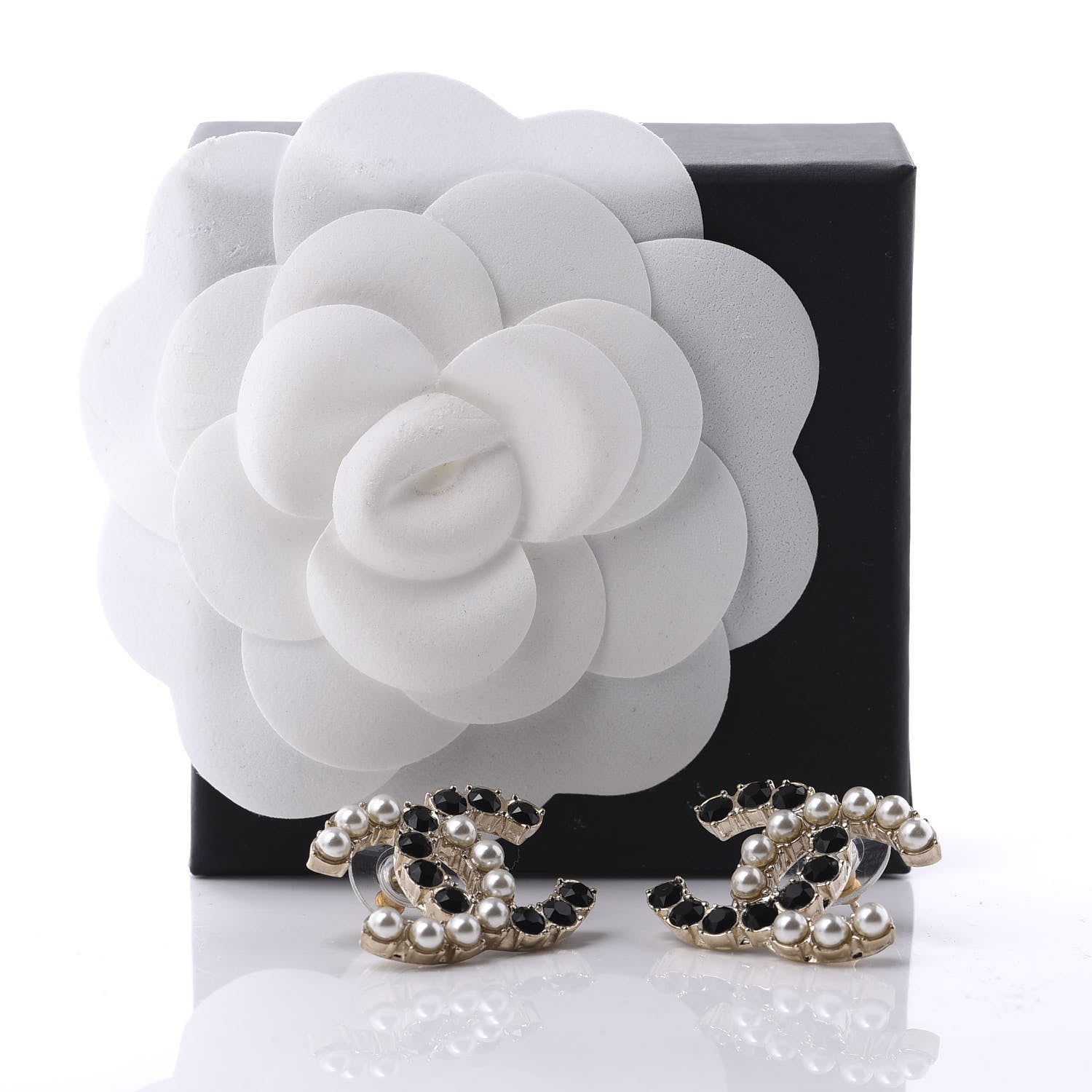Chanel Resin Pearl CC Dazzling Domino Earrings Gold Black 6 of 6