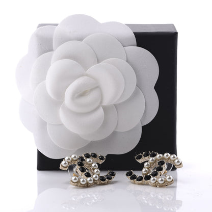 Chanel Resin Pearl CC Dazzling Domino Earrings Gold Black 6 of 6