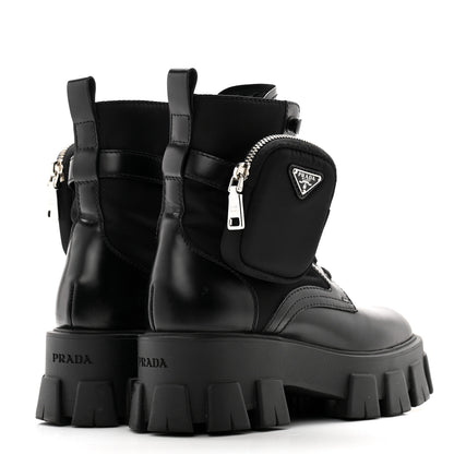 Prada Spazzolato Rois Re-Nylon Metal Triangle Logo Monolith Pouch Pocket 55mm Boots 35.5 Black 4 of 11
