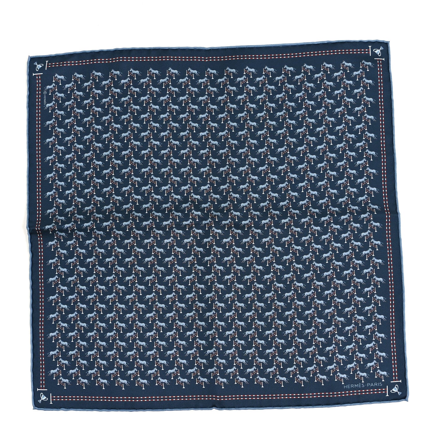 Hermes Silk Imprime Free Jump Pocket Square 45  Marine Bleu Moyen Rouge 1 of 4