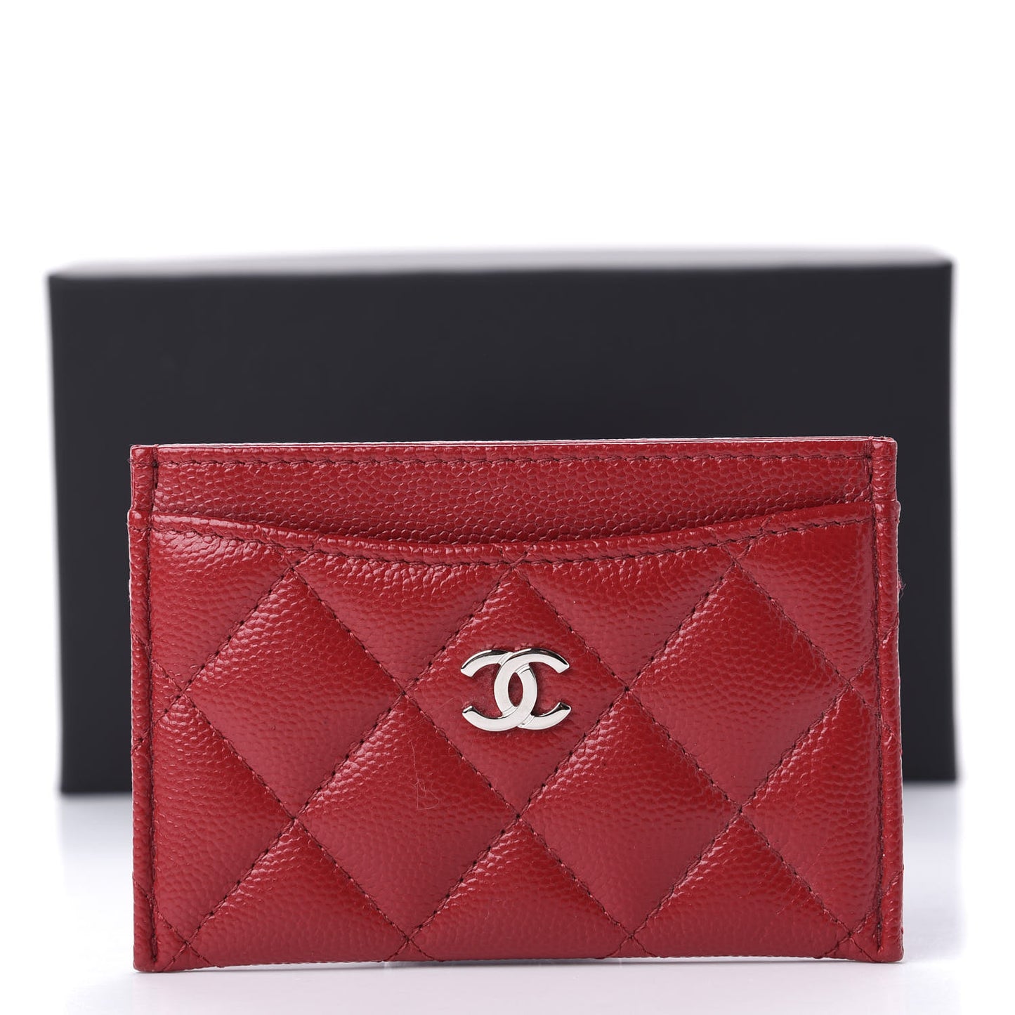 Caviar Quilted Card Holder Dark Red