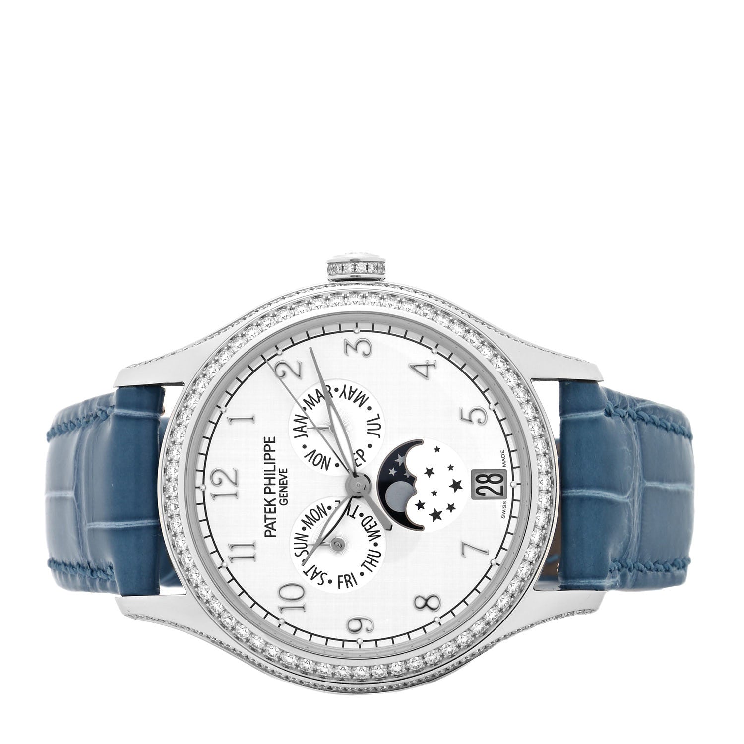 Patek Philippe 18K White Gold Alligator Diamond Bezel 38mm Annual Calendar Automatic Watch 4947G-010 2 of 5