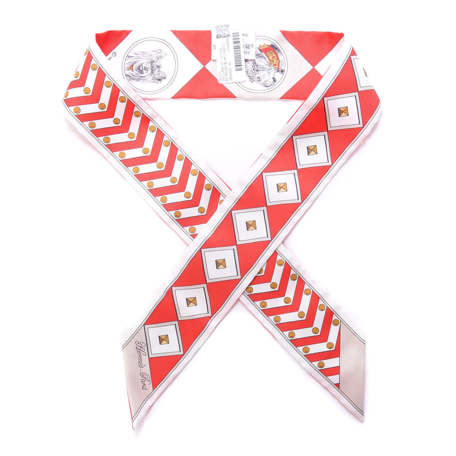 Hermes Silk Colliers Et Chiens Twilly Rouge White Mastic 1 of 4
