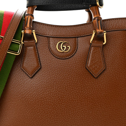 Gucci Textured Dollar Calfskin Web Small Diana Tote Bag Cuir Black 7 of 9
